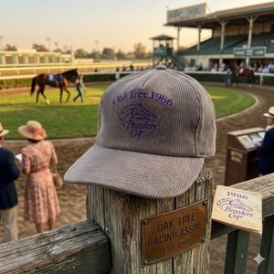 VTG 1986 Oak Tree Breeders Cup Corduroy Hat Snapback Horse Racing Taupe Brown